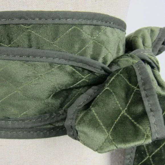 Chico's Boho Paisley & Quilted Olive Green REVERSIBLE Obi Wrap Belt Size S NEW - Picture 8 of 9